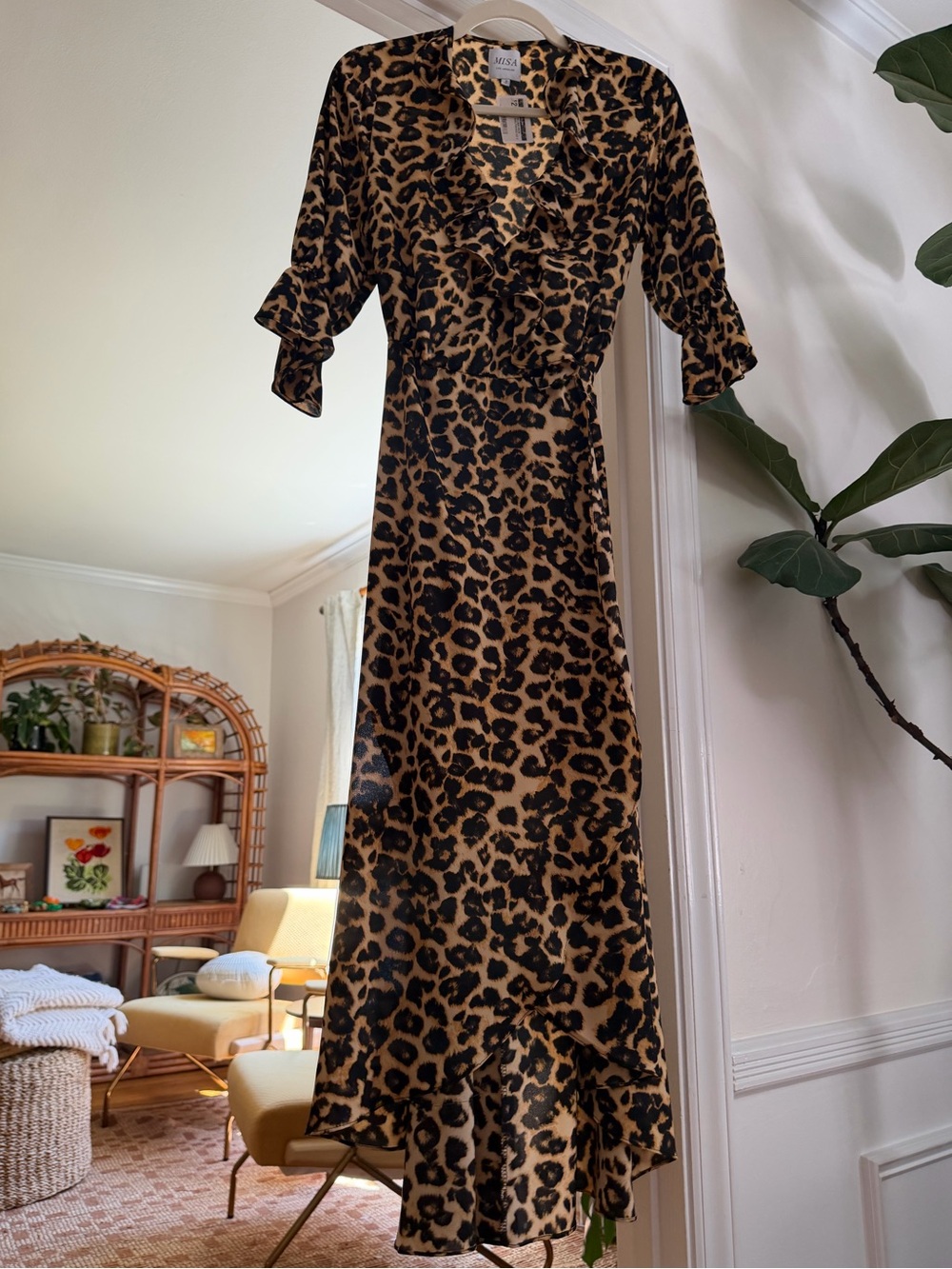 Misa Belinda Leopard Wrap Midi Dress NWT Size Small
